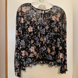 Indigo Rein Black and Blue Floral Blouse